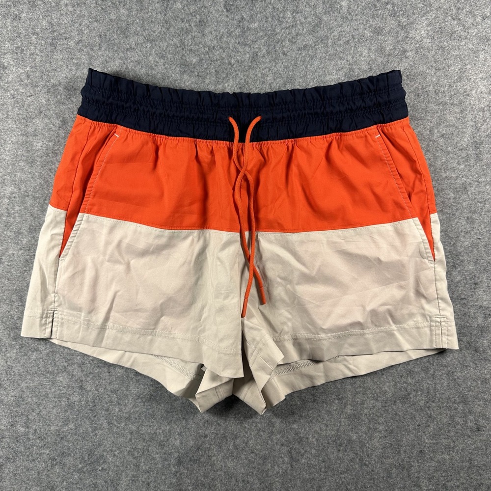 Athleta Oahu Colorblock Shorts 4 Orange Navy Tan Lightweight Performance